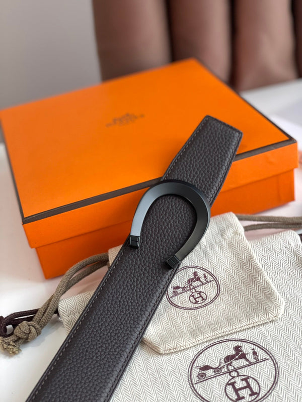 FIBBIA PER CINTURA LUCK E CINTURINO REVERSIBILE IN PELLE MARRONE CIOCCOLATO 38 MM FERRAMENTA NERA