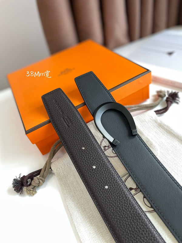 FIBBIA PER CINTURA LUCK E CINTURINO REVERSIBILE IN PELLE MARRONE CIOCCOLATO 38 MM FERRAMENTA NERA