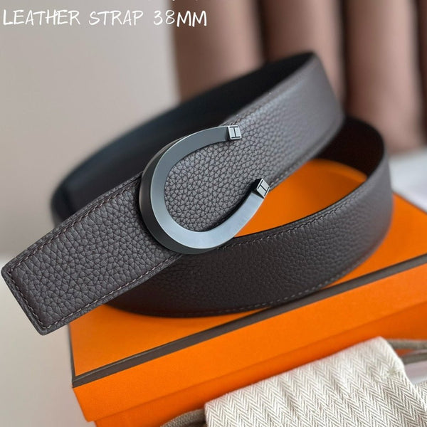 FIBBIA PER CINTURA LUCK E CINTURINO REVERSIBILE IN PELLE MARRONE CIOCCOLATO 38 MM FERRAMENTA NERA