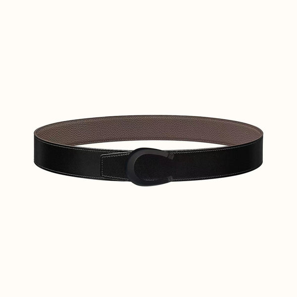 FIBBIA PER CINTURA LUCK E CINTURINO REVERSIBILE IN PELLE MARRONE KAKI 38 MM FERRAMENTA NERA