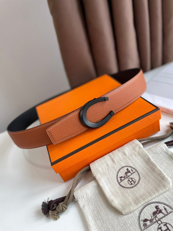 LUCK BELT BUCKLE & REVERSIBLE GINGER ORANGE LEATHER STRAP 38MM BLACK HARDWARE