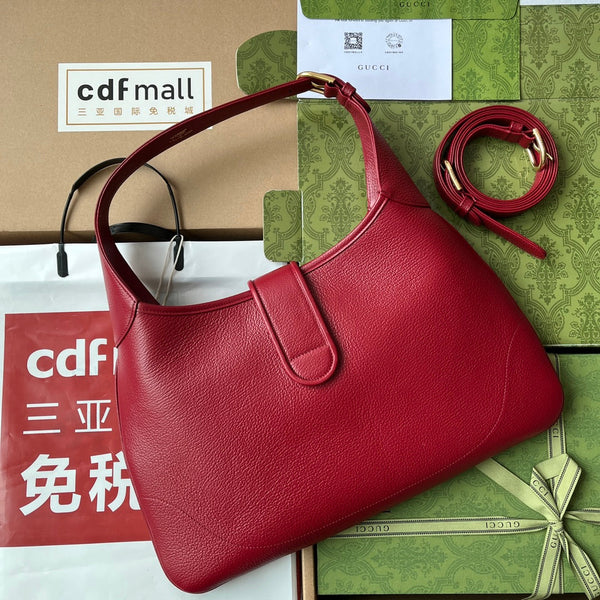 BORSA A TRACOLLA MEDIA 39 IN PELLE DI VITELLO ROSSA E FERRAMENTA ORO