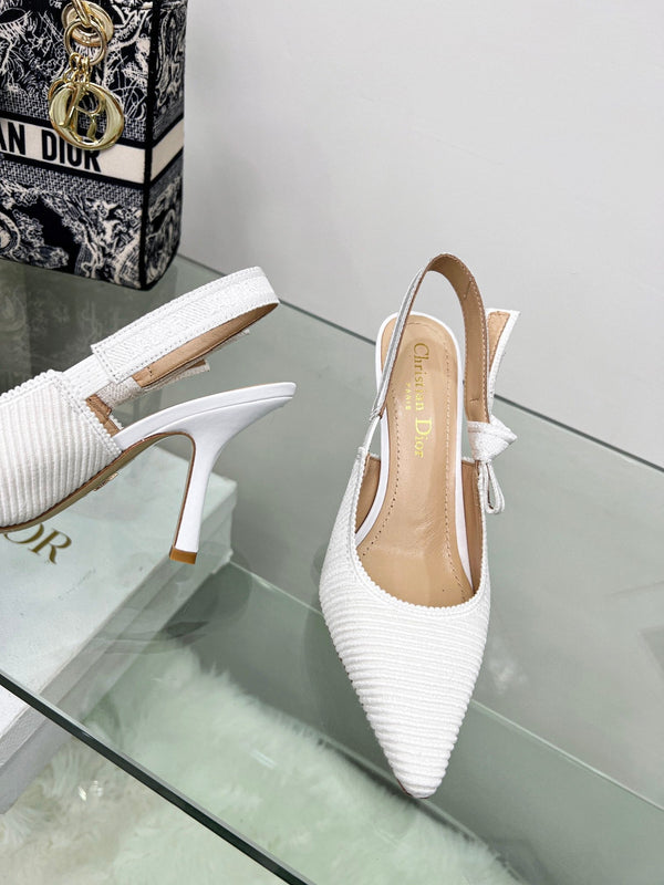 cd slingback pumps 95 white embroidered cotton