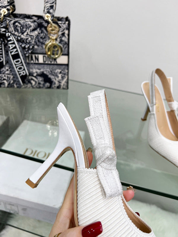 cd slingback pumps 95 white embroidered cotton