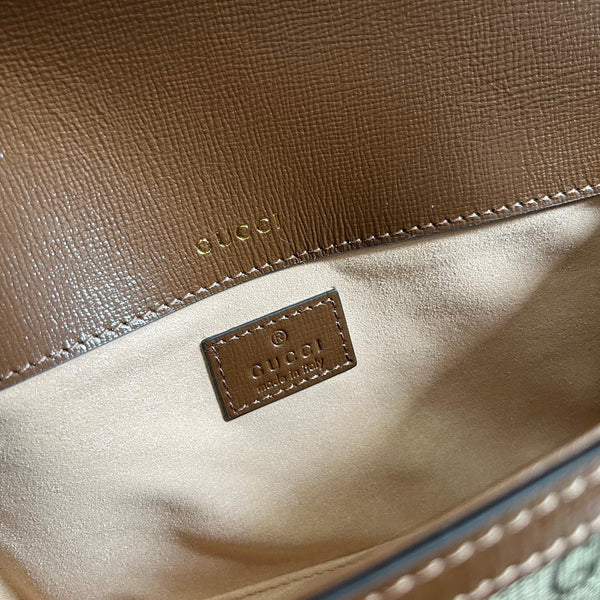 BORSA GG HORSEBIT 1955 24 IN TELA BEIGE E PELLE DI VITELLO MARRONE