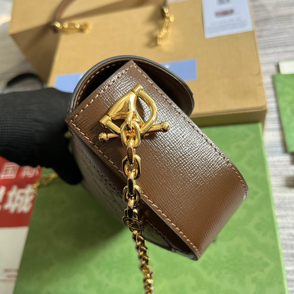BORSA GG HORSEBIT 1955 24 IN TELA BEIGE E PELLE DI VITELLO MARRONE