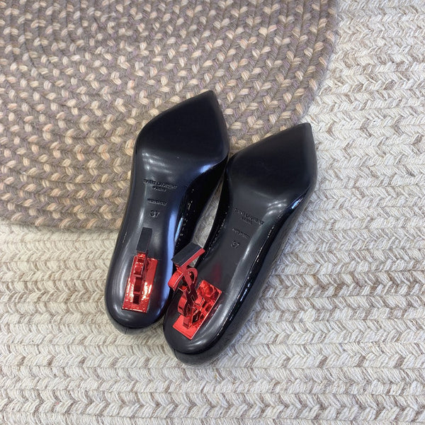 DÉCOLLETÉ CON TACCO ROSSO OPYUM IN PELLE DI VITELLO NERA LUCIDA