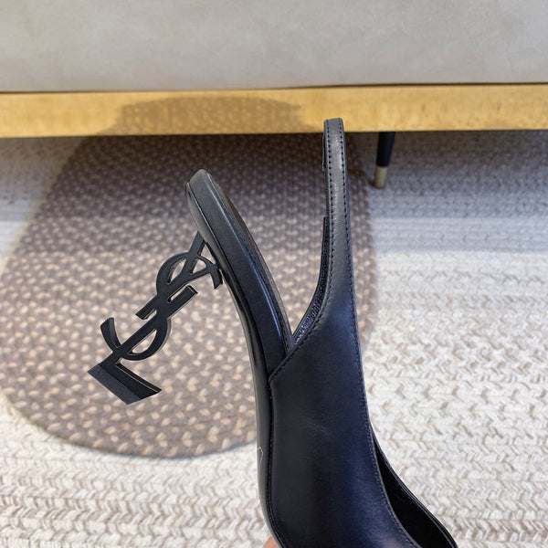 DÉCOLLETÉ SLINGBACK CON TACCO NERO OPYUM IN PELLE DI AGNELLO LISCIA NERA