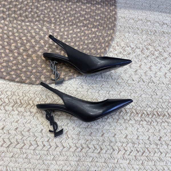 DÉCOLLETÉ SLINGBACK CON TACCO NERO OPYUM IN PELLE DI AGNELLO LISCIA NERA