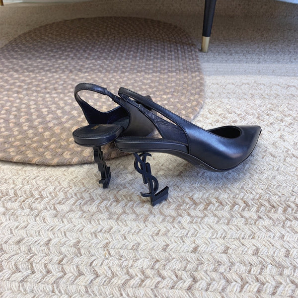 DÉCOLLETÉ SLINGBACK CON TACCO NERO OPYUM IN PELLE DI AGNELLO LISCIA NERA