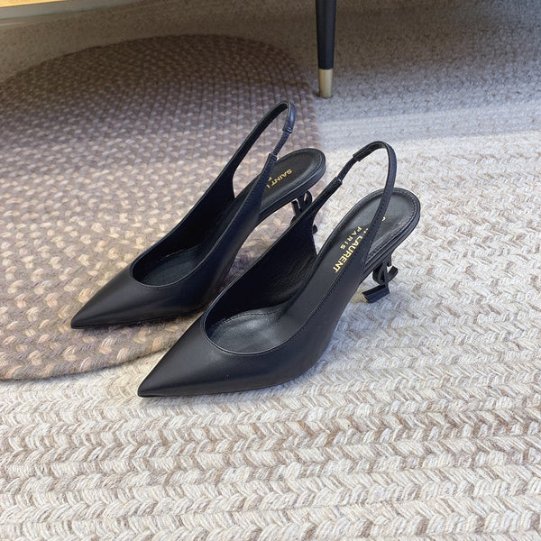DÉCOLLETÉ SLINGBACK CON TACCO NERO OPYUM IN PELLE DI AGNELLO LISCIA NERA