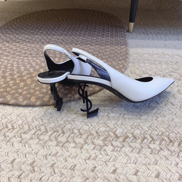 DÉCOLLETÉ SLINGBACK CON TACCO NERO OPYUM IN PELLE DI AGNELLO LISCIA BIANCA