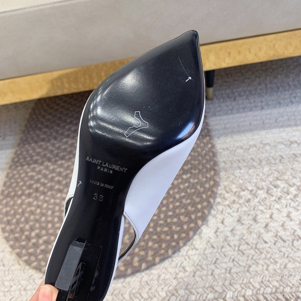 DÉCOLLETÉ SLINGBACK CON TACCO NERO OPYUM IN PELLE DI AGNELLO LISCIA BIANCA
