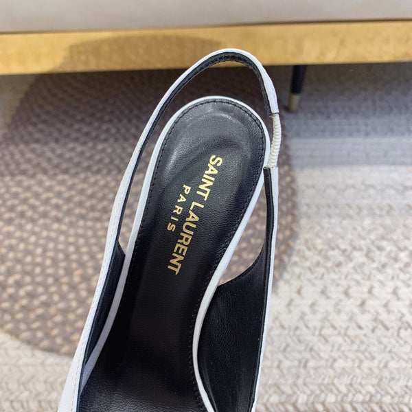 DÉCOLLETÉ SLINGBACK CON TACCO NERO OPYUM IN PELLE DI AGNELLO LISCIA BIANCA