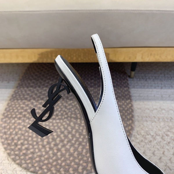 DÉCOLLETÉ SLINGBACK CON TACCO NERO OPYUM IN PELLE DI AGNELLO LISCIA BIANCA