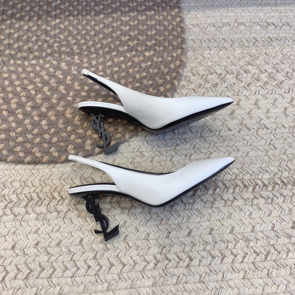 DÉCOLLETÉ SLINGBACK CON TACCO NERO OPYUM IN PELLE DI AGNELLO LISCIA BIANCA