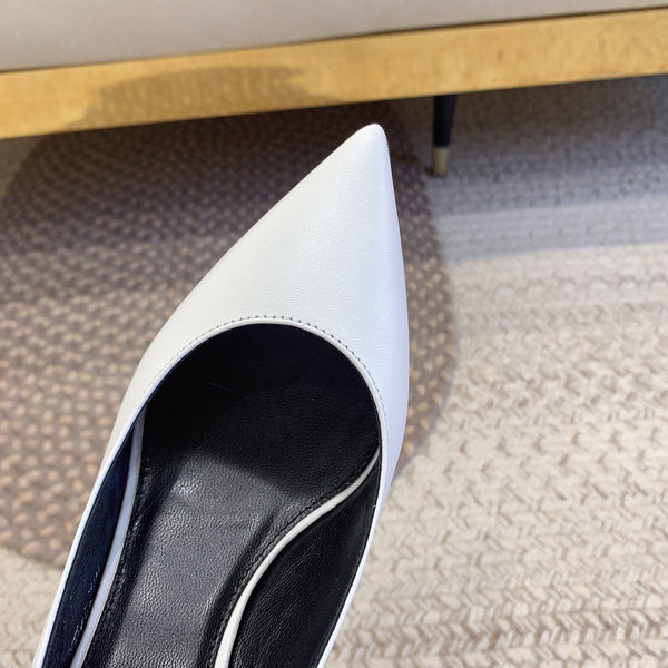 DÉCOLLETÉ SLINGBACK CON TACCO NERO OPYUM IN PELLE DI AGNELLO LISCIA BIANCA