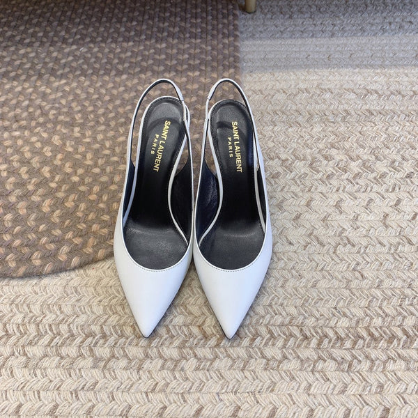DÉCOLLETÉ SLINGBACK CON TACCO NERO OPYUM IN PELLE DI AGNELLO LISCIA BIANCA
