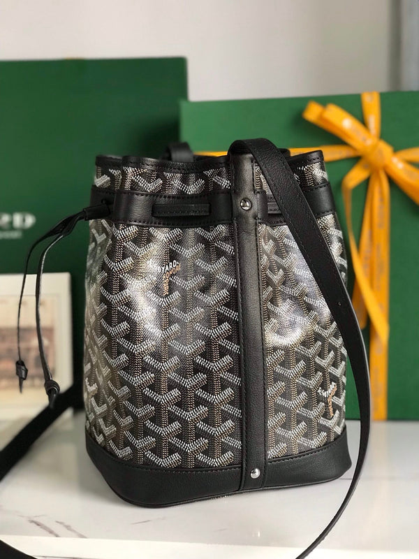 BORSA A SECCHIELLO PETIT FLOT 22 IN TELA GOYARDINE NERA E RIFINITURE IN PELLE DI AGNELLO