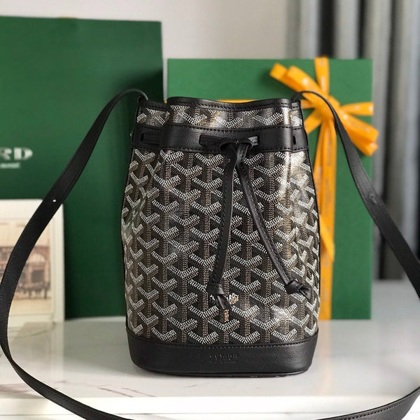 BORSA A SECCHIELLO PETIT FLOT 22 IN TELA GOYARDINE NERA E RIFINITURE IN PELLE DI AGNELLO