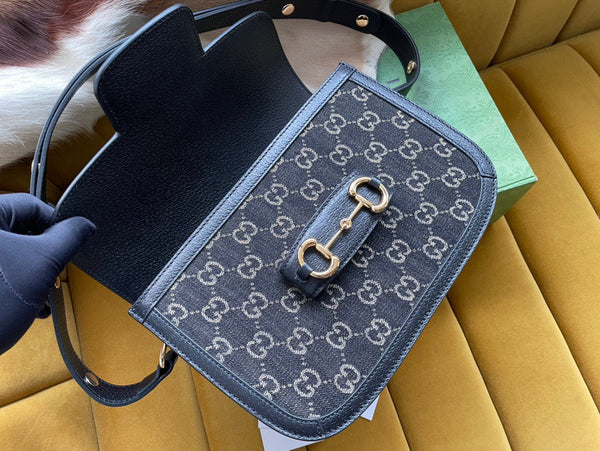 BORSA DA SELLA GG HORSEBIT 1955 25 IN TELA NERA E PELLE DI VITELLO