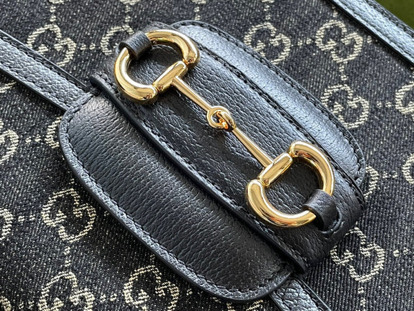 BORSA DA SELLA GG HORSEBIT 1955 25 IN TELA NERA E PELLE DI VITELLO