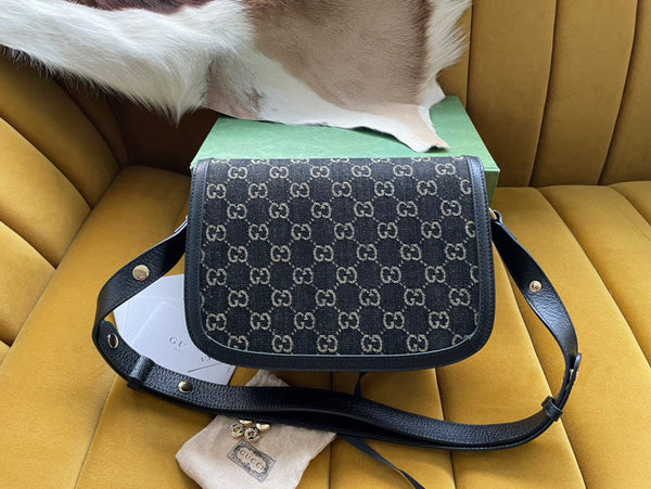 BORSA DA SELLA GG HORSEBIT 1955 25 IN TELA NERA E PELLE DI VITELLO