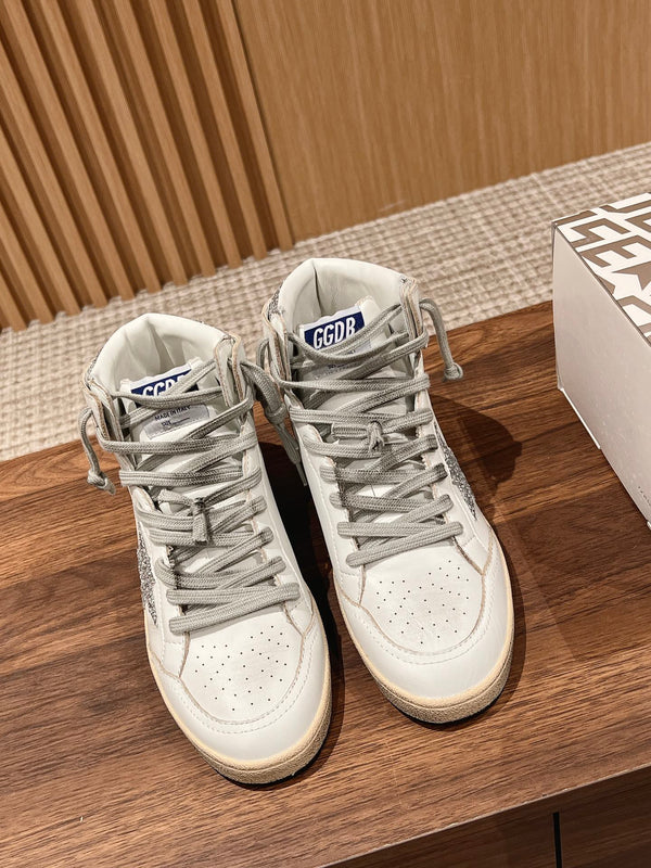 Golden Goose 2025 Baskets Montantes Blanc Argent Cuir de Vachette 170576