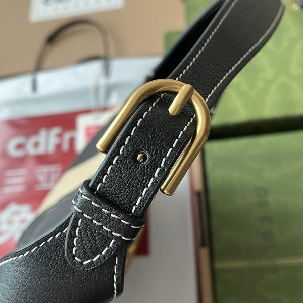 BORSA A SPALLA MEDIA 39 IN TELA BEIGE MIX PELLE DI VITELLO NERA FERRAMENTA ORO