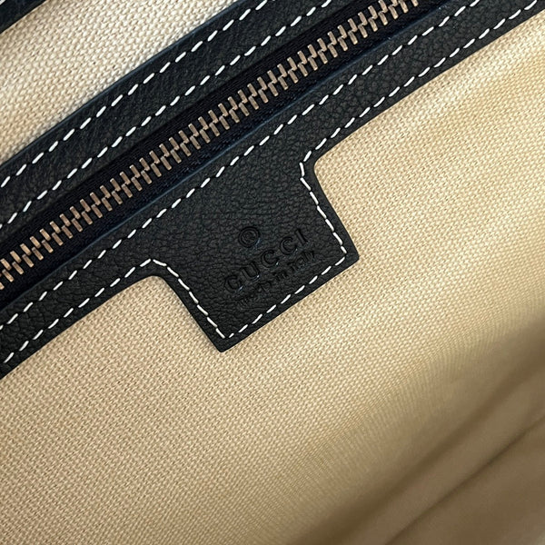 BORSA A SPALLA MEDIA 39 IN TELA BEIGE MIX PELLE DI VITELLO NERA FERRAMENTA ORO