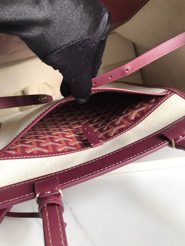BORSA BELLECHASSE BIAUDE PM 36 IN TELA GOYARDINE ROSSO VINO E RIFINITURE IN PELLE DI VITELLO