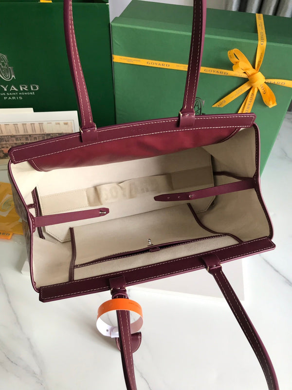 BORSA BELLECHASSE BIAUDE PM 36 IN TELA GOYARDINE ROSSO VINO E RIFINITURE IN PELLE DI VITELLO