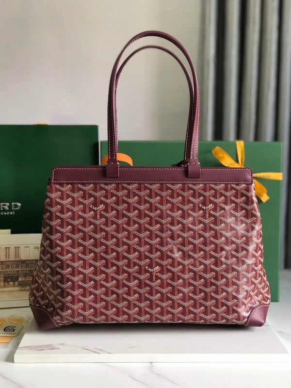 BORSA BELLECHASSE BIAUDE PM 36 IN TELA GOYARDINE ROSSO VINO E RIFINITURE IN PELLE DI VITELLO