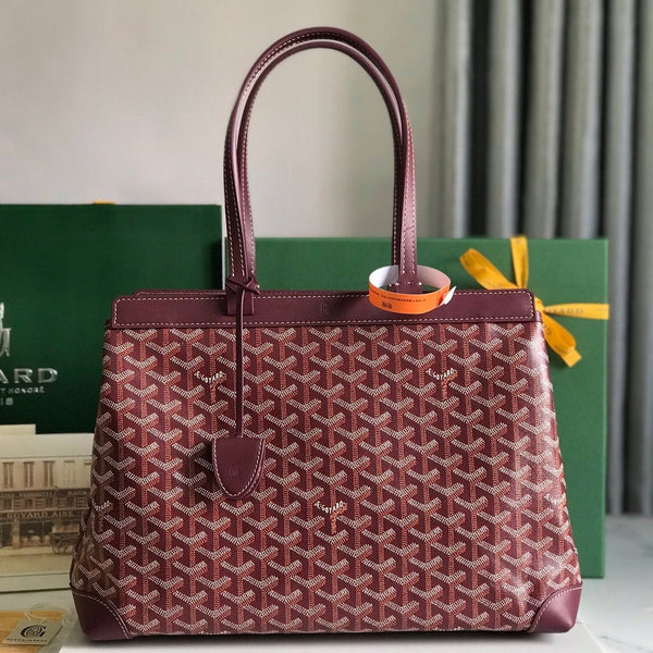 BORSA BELLECHASSE BIAUDE PM 36 IN TELA GOYARDINE ROSSO VINO E RIFINITURE IN PELLE DI VITELLO