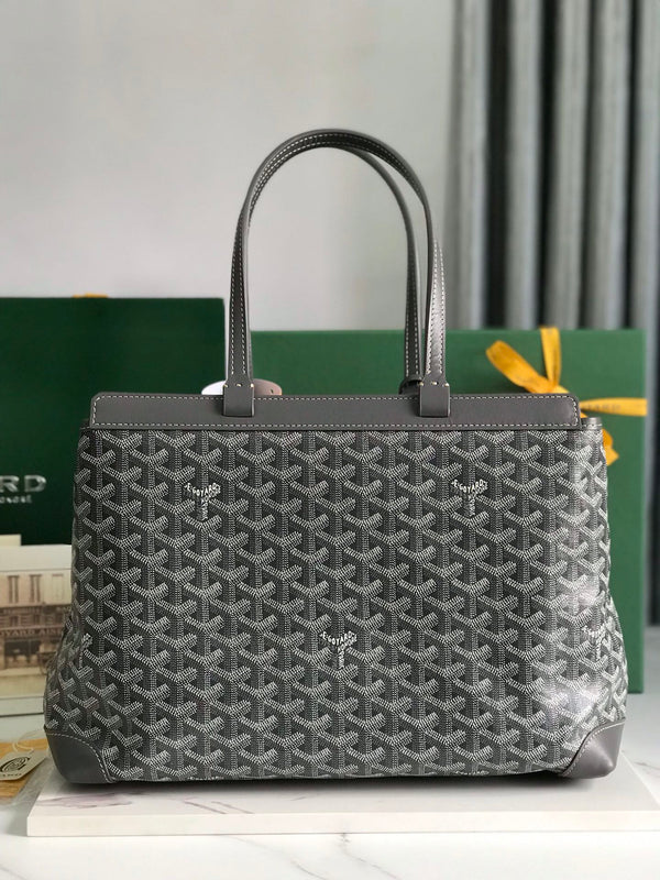 BORSA BELLECHASSE BIAUDE PM 36 IN TELA GOYARDINE GRIGIA E RIFINITURE IN PELLE DI VITELLO
