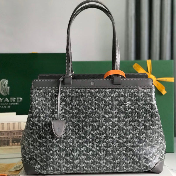 BORSA BELLECHASSE BIAUDE PM 36 IN TELA GOYARDINE GRIGIA E RIFINITURE IN PELLE DI VITELLO