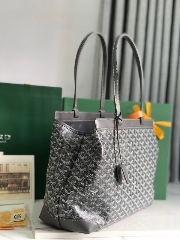 BORSA BELLECHASSE BIAUDE PM 36 IN TELA GOYARDINE GRIGIA E RIFINITURE IN PELLE DI VITELLO