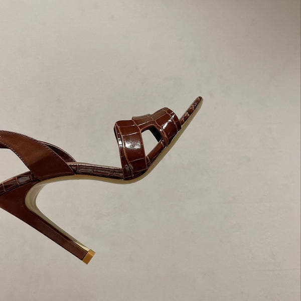 SLINGBACK ETERNITE 105 BROWN LAMBSKIN AND CROCODILE LEATHER
