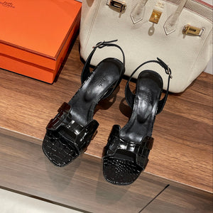 SLINGBACK ETERNITE 75CM BLACK LAMBSKIN AND CROCODILE LEATHER