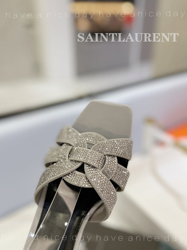 SANDALI SL TRIBUTE CRYSTAL IN PELLE DI VITELLO GRIGIO CHIARO
