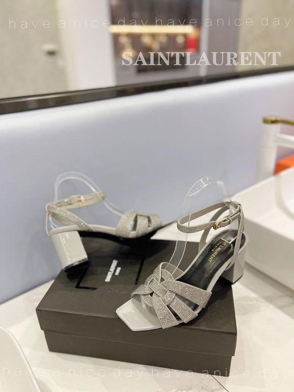 SANDALI SL TRIBUTE CRYSTAL IN PELLE DI VITELLO GRIGIO CHIARO