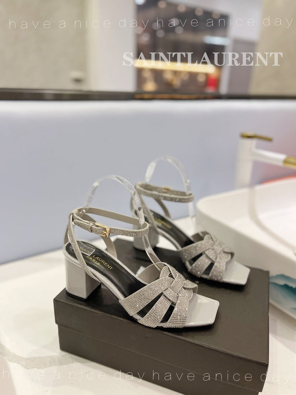 SANDALI SL TRIBUTE CRYSTAL IN PELLE DI VITELLO GRIGIO CHIARO