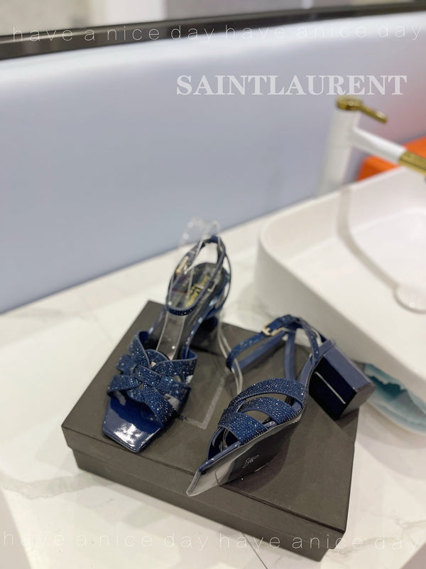 SANDALI SL TRIBUTE CRYSTAL IN PELLE DI VITELLO BLU MARINO LUCIDO