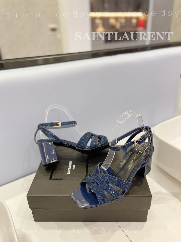 SANDALI SL TRIBUTE CRYSTAL IN PELLE DI VITELLO BLU MARINO LUCIDO
