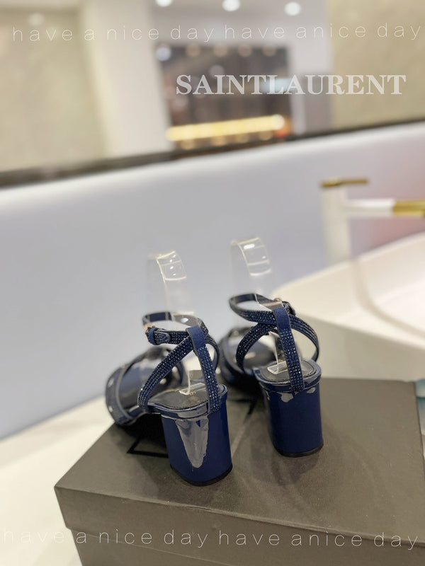 SANDALI SL TRIBUTE CRYSTAL IN PELLE DI VITELLO BLU MARINO LUCIDO