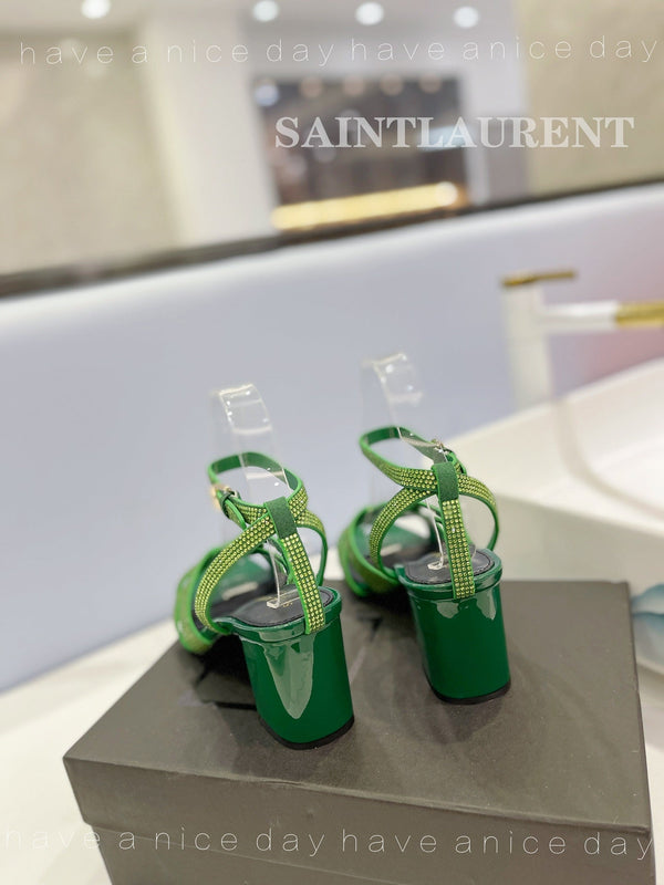 SANDALI SL TRIBUTE CRYSTAL IN PELLE DI VITELLO VERDE SCURO