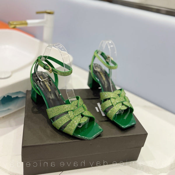 SANDALI SL TRIBUTE CRYSTAL IN PELLE DI VITELLO VERDE SCURO