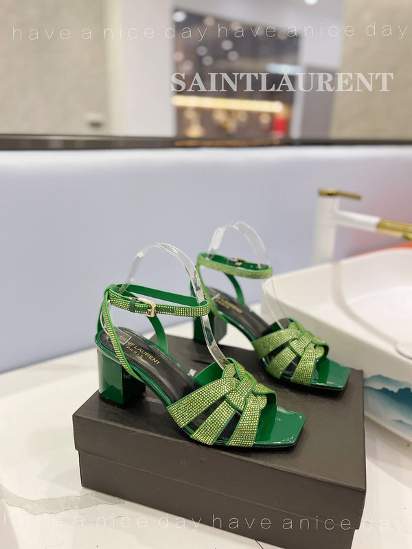 SANDALI SL TRIBUTE CRYSTAL IN PELLE DI VITELLO VERDE SCURO
