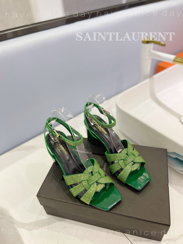 SANDALI SL TRIBUTE CRYSTAL IN PELLE DI VITELLO VERDE SCURO