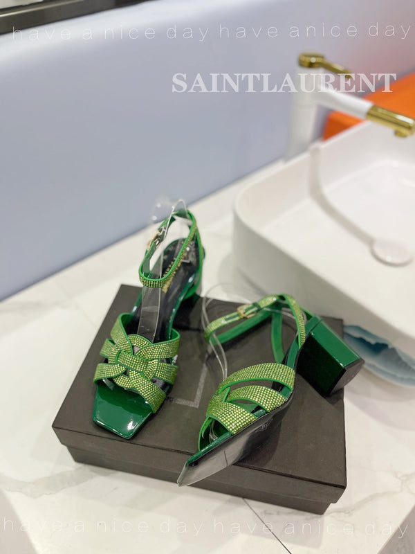 SANDALI SL TRIBUTE CRYSTAL IN PELLE DI VITELLO VERDE SCURO